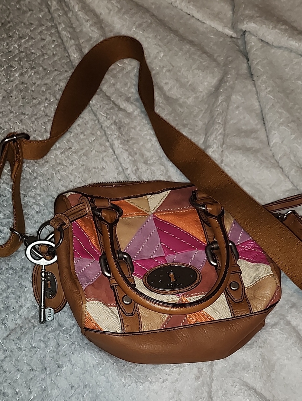 Fossil Patchwork Leather Crossbody Bag - Pink, Orange, Tan